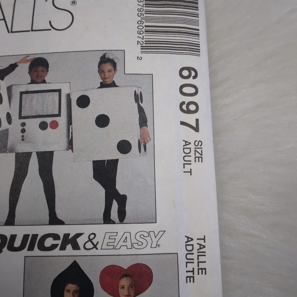 MCCALL'S 6097 Quick & Easy Kids Costumes Playing Card, Game Boy, Dice, Present